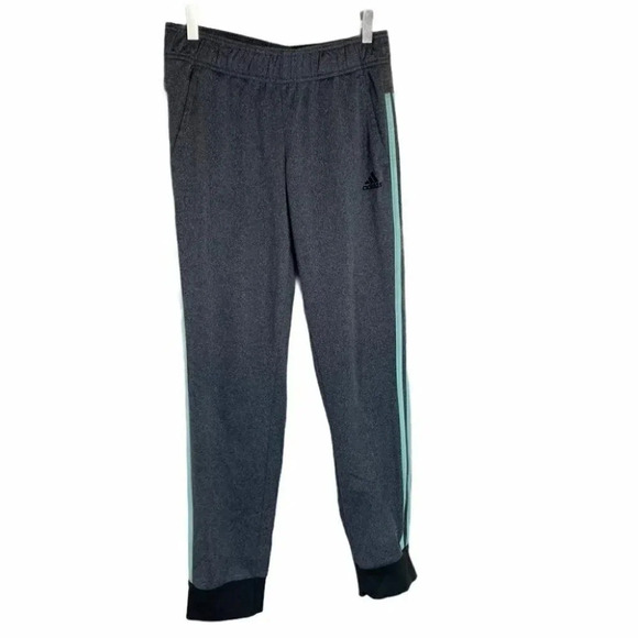 Adidas M gray/teal stripes track pants - Picture 2 of 5